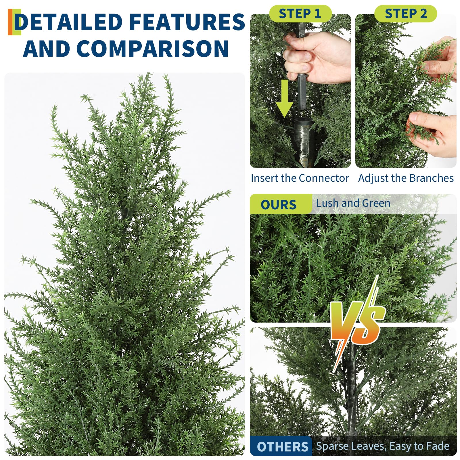 Garvee Arbres topiaires artificiels en cèdre 90 cm, résistants aux UV et aux intempéries, branches orientables, pour jardin, terrasse et bureau, vert