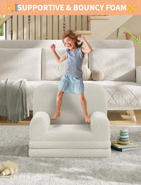 Canapé-lit convertible 2 en 1 Garvee pour enfants, avec mousse et revêtement Sherpa doux, blanc ondulé, idéal pour la salle de jeux