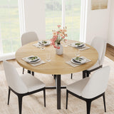 Garvee Table à manger ronde 119 cm en MDF avec cadre métal robuste pour cuisine et salle à manger, chêne clair rustique, pieds antidérapants - Chêne clair