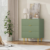 Garvee Commode 3 Tiroirs avec Frentes Cannelés, Pieds Dorés, Bois Robuste, Multifonction pour Salon et Chambre, Design Moderne - vert avocat