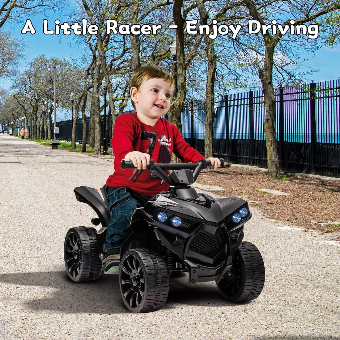 Garvee Quad électrique enfant 6V avec éclairage LED, musique et conduite fiable, noir, dès 3 ans