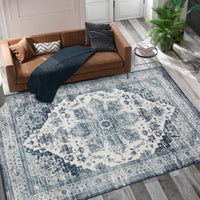 Tapis oriental vintage Garvee, lavable, antidérapant, velours de haute qualité, bleu, 160 x 230 cm, salon, bureau