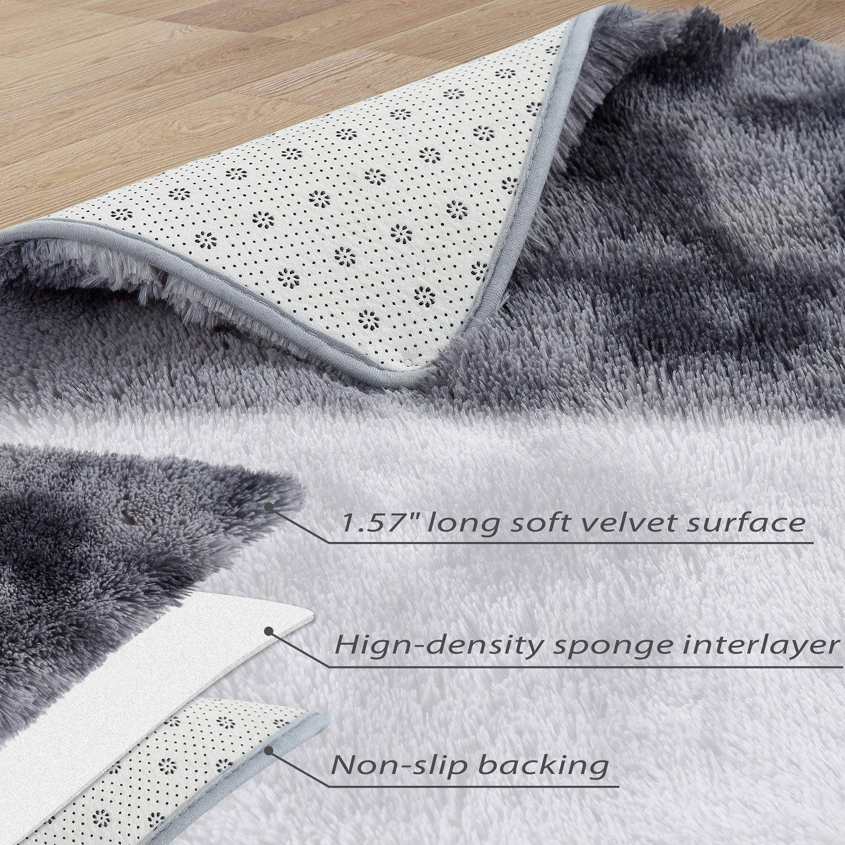 Tapis Garvee extra large 2,44 m x 3,05 m à poils longs et moelleux, idéal pour la chambre, le salon ou la chambre d'enfant, gris foncé