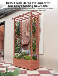 Jardinière surélevée Garvee avec treillis, bac à fleurs en bois de 114 cm (45 pouces), toit suspendu, résistante aux intempéries pour terrasse et jardin, autoportante, couleurs naturelles