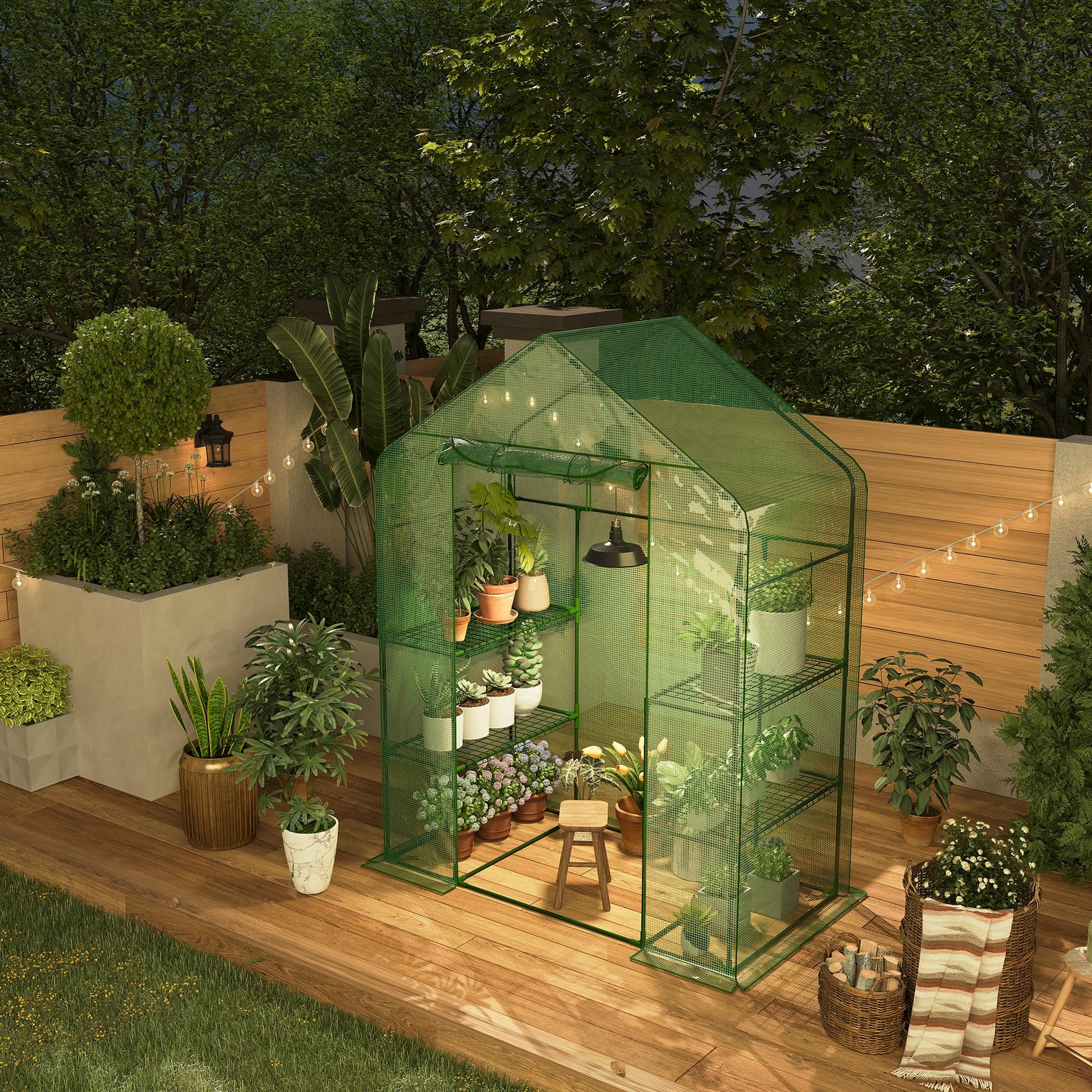 Serre portable Garvee 57x57x76'' avec bâche épaisse en PE, structure robuste, résistante aux intempéries, pour jardin et balcon, verte