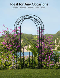 Arche de jardin en acier Garvee de 2,4 m (8 pi), résistante aux intempéries, robuste, élégante, noire, avec portail, idéale pour les mariages et le jardin.