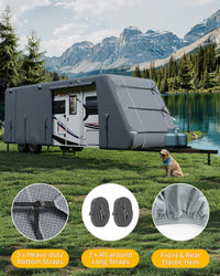 Housse Garvee pour caravane/VR 24-27 pi - Protection UV 7 couches, coupe-vent, imperméable - Tissu indéchirable, bandes réfléchissantes, camping et voyage, grise