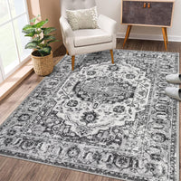 Garvee Tapis persan extra large 200 × 290 cm, gris, lavable et pliable, envers antidérapant, résistant à l’eau et aux taches, idéal salon et chambre
