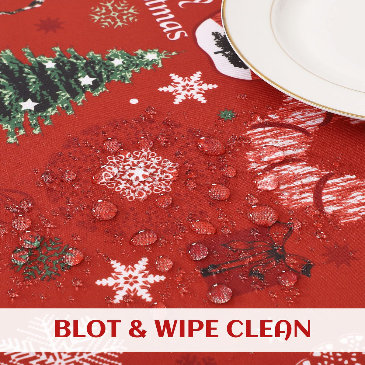 Garvee Nappe de Noël, polyester, résistante à l'huile et aux taches, lavable, pour l'intérieur et l'extérieur, motif de Noël, rouge, 132 × 229 cm