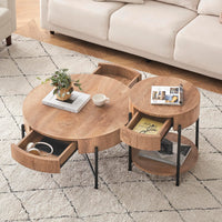 Table d'appoint ronde Garvee en bois avec tiroir, structure en métal, style vintage pour salon et chambre, 50 cm, marron