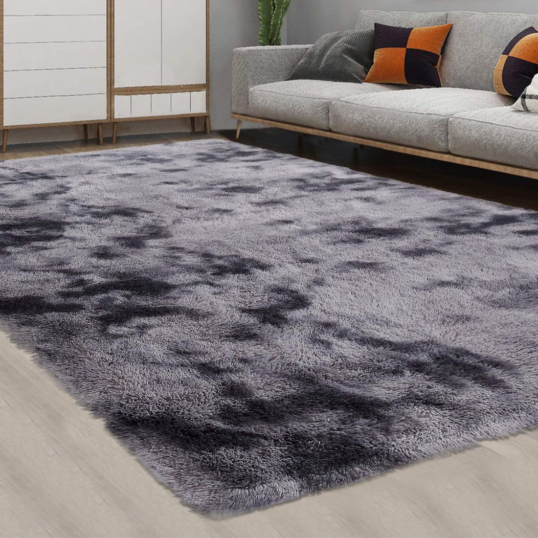 Tapis Garvee extra large 2,44 m x 3,05 m à poils longs et moelleux, idéal pour la chambre, le salon ou la chambre d'enfant, gris foncé
