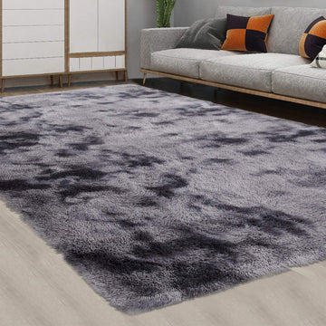 Tapis Garvee extra large 2,44 m x 3,05 m à poils longs et moelleux, idéal pour la chambre, le salon ou la chambre d'enfant, gris foncé