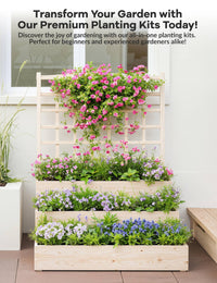 Jardinière surélevée à 3 niveaux Garvee en bois d'épicéa avec treillis pour balcon et jardin, modulaire, ouverte, en bois naturel
