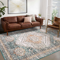 Tapis persan Garvee 160 x 230 cm Vert 100 % polyester, envers en TPR, hauteur de velours moyenne, lavable, antidérapant, pour salon ou chambre