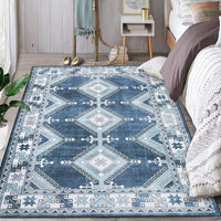 Tapis de couloir moderne Garvee, lavable en machine, motif géométrique marocain, pour salon, chambre, salle à manger ou bureau, gris-bleu