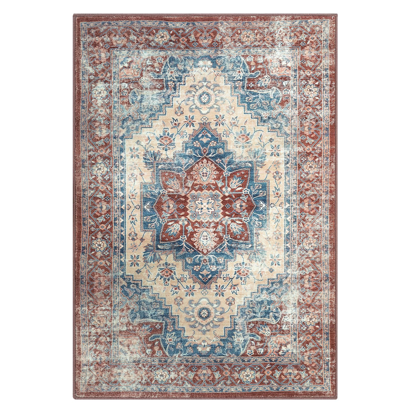 Tapis Garvee traditionnel vintage, motif oriental, antidérapant, lavable, 160 x 230 cm, couleur rouille, pour salon et salle à manger