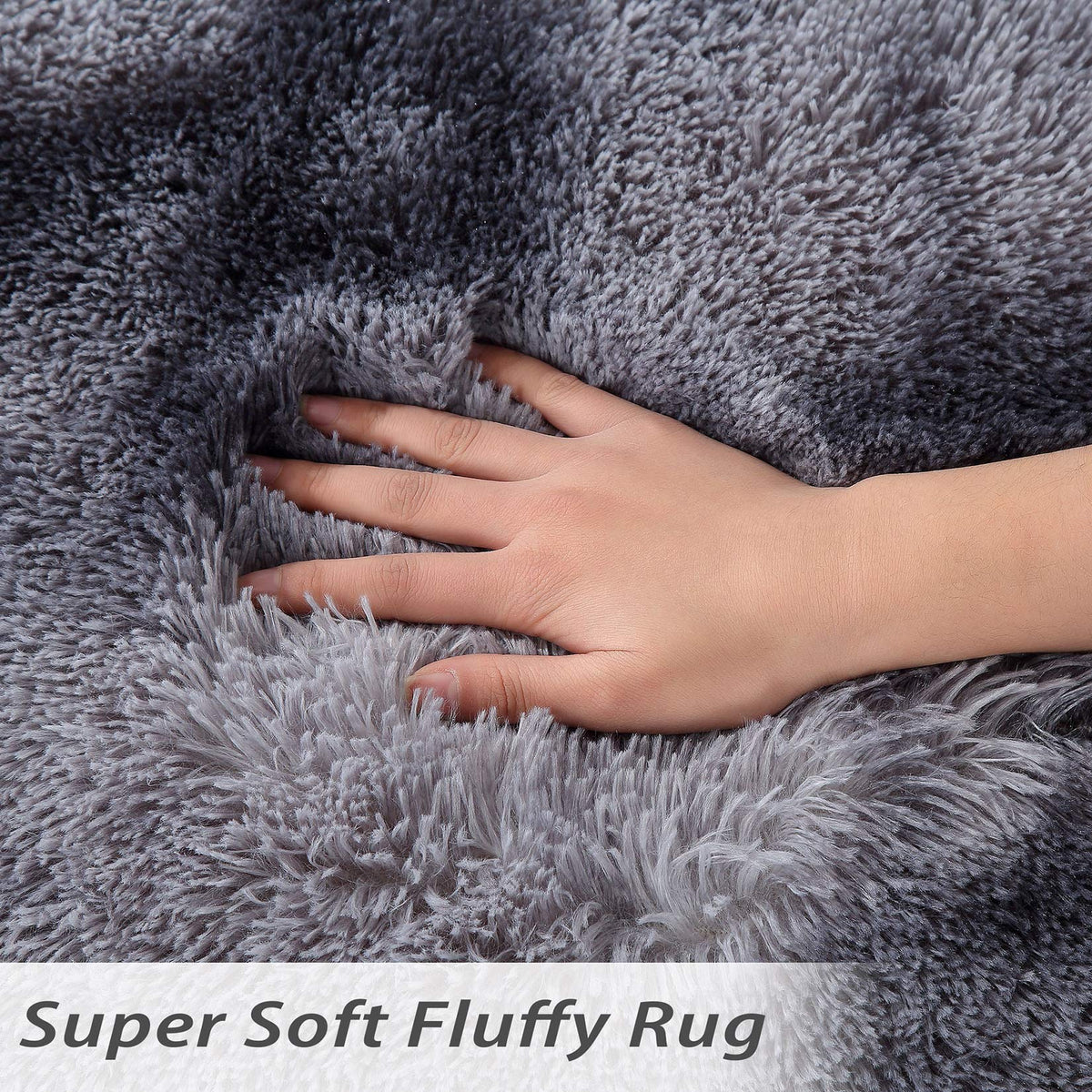 Tapis Garvee extra large 2,44 m x 3,05 m à poils longs et moelleux, idéal pour la chambre, le salon ou la chambre d'enfant, gris foncé