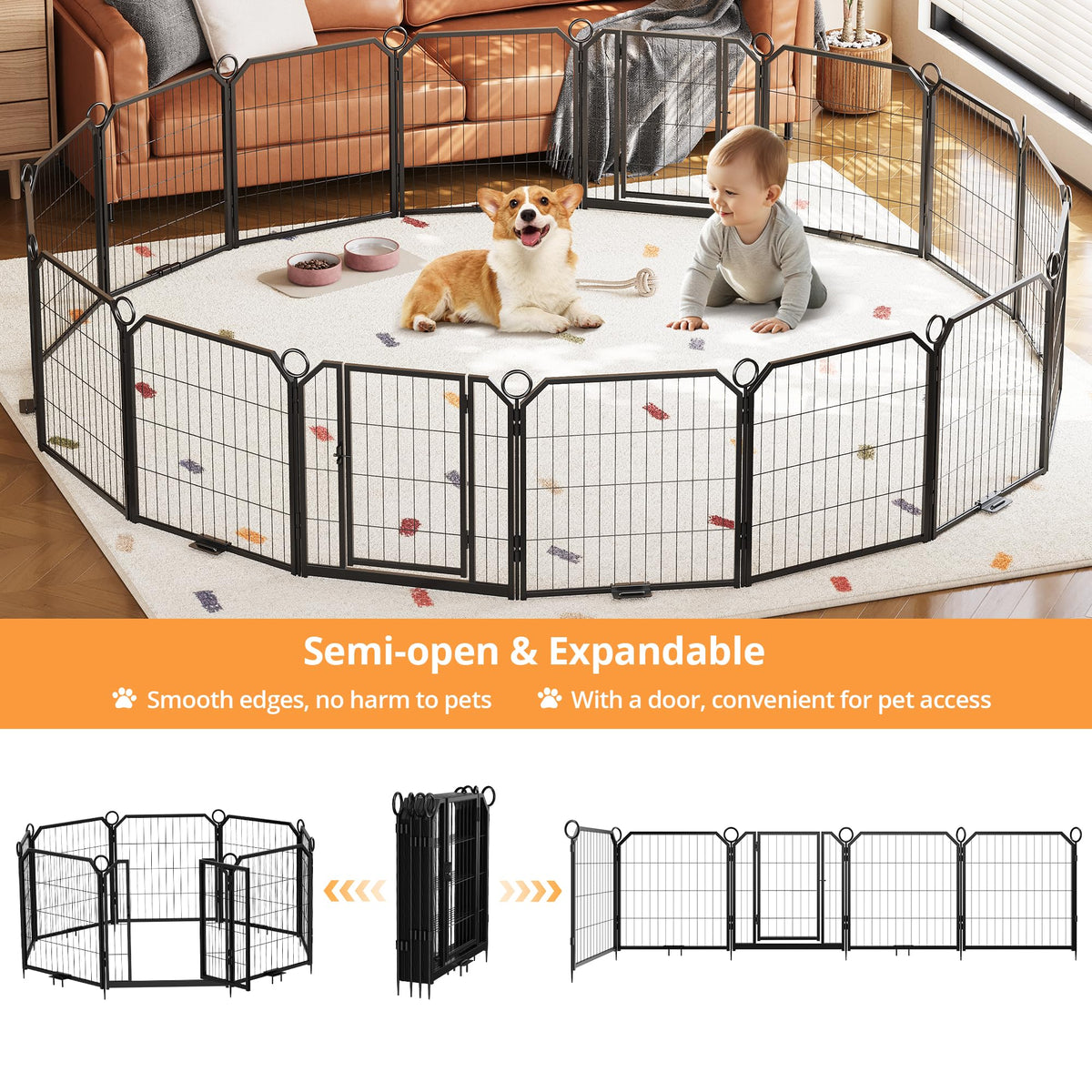 Garvee Parc pour Chien 102 cm, 8 Panneaux en Métal Robuste, Enclos Intérieur/Extérieur pour Chiot, Camping-Car, Jardin et Cour