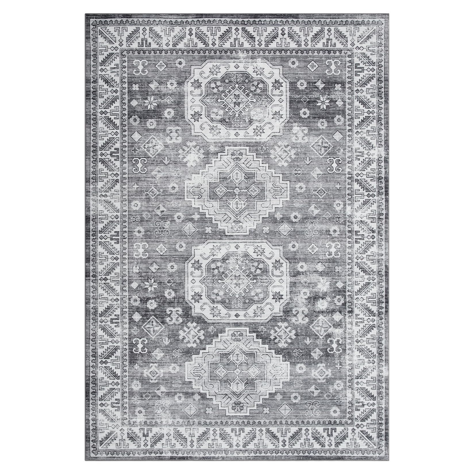 Tapis oriental GARVEE, grand format, style bohème rétro, lavable en machine, gris, 160 x 230 cm, idéal pour salon, chambre ou cuisine.