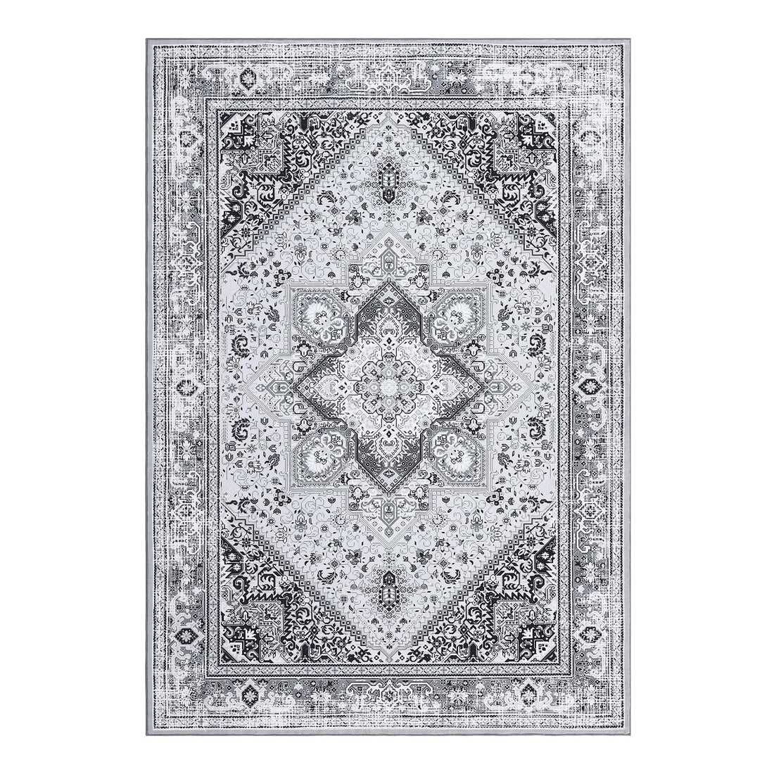 Tapis Garvee style bohème vintage, lavable en machine, antidérapant, gris, 120 x 170 cm, salon, chambre