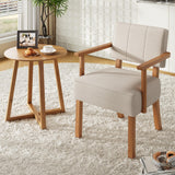 Garvee Fauteuil Accent Moderne en Lin Beige Rayures Verticales Pour Salon et Balcon Confort Ergonomique Cadre en Bois Robuste Style Mid-Century - Beige à rayures verticales