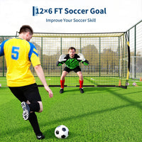 Garvee but de football pliable 366 × 183 cm, cadre métallique robuste, noir et jaune, pour jardin et entraînement