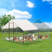 Grand Poulailler Métallique GARVEE 9,8 x 13,1 x 6,6 pi – Cage à Poules avec Accès Piéton, Bâche Imperméable et Anti-UV pour Jardin et Ferme – Argent