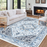 Tapis tribal Garvee bleu 200x290cm lavable, antidérapant, doux, imprimé pour l'intérieur, bureau ou chambre