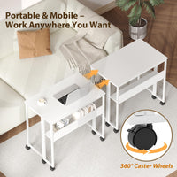 Bureau pliant Garvee à roulettes, table d'ordinateur pliable de 63 cm (24,8 po), étagère de rangement, structure en acier, blanc, pour bureau à domicile et étude