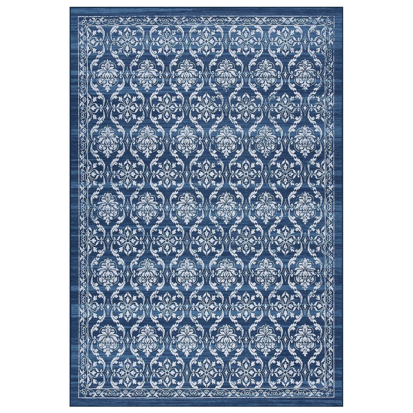 Tapis de couloir antidérapant Garvee style vintage, motif floral et géométrique marocain, bleu, 160 x 230 cm