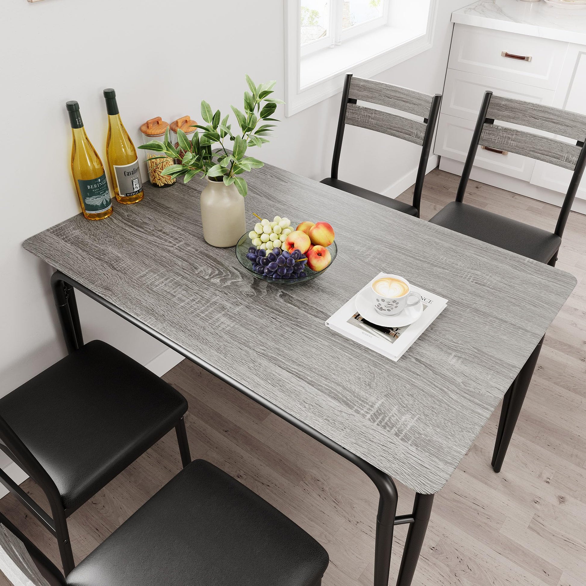 Garvee table de salle à manger pour 2 personnes avec chaises rembourrées, en MDF, structure en métal, gain de place, idéale pour les petits appartements, carrée, grise