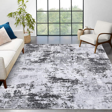 Tapis moderne abstrait Garvee 240 x 340 cm, gris, à poils courts, antidérapant, pour salon.