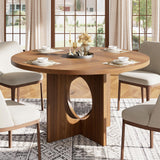 Garvee Table à Manger Ronde Ø 120 cm pour 4 à 6 Personnes, Pied Central Robuste, Plateau en MDF, Design Minimaliste, pour Cuisine, Salle à Manger et Petit Espace, Marron - Marron