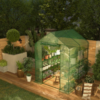 Serre Garvee 57 x 57 x 76 pouces (145 x 145 x 193 cm) à 3 niveaux et 12 étagères, bâche épaisse en PE, fenêtre, portable pour l'intérieur et le jardin.