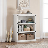 Garvee bibliothèque basse 80 × 31 × 102 cm, 4 niveaux ouverts, finition blanche, style industriel