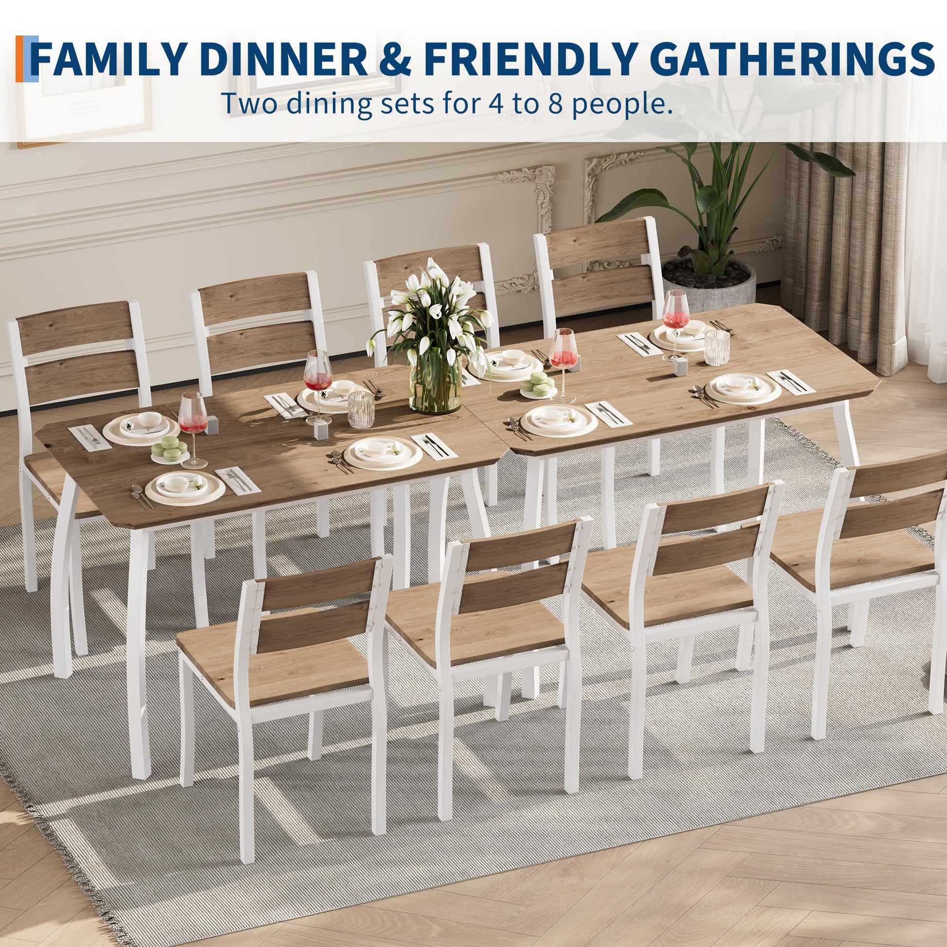 Ensemble table et chaises de salle à manger Garvee pour 4 personnes, structure en métal, design d'angle, chaises ergonomiques, bois, blanc, gain de place pour les petites pièces