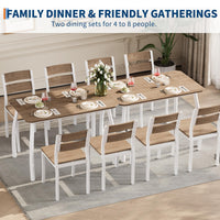 Ensemble table et chaises de salle à manger Garvee pour 4 personnes, structure en métal, design d'angle, chaises ergonomiques, bois, blanc, gain de place pour les petites pièces