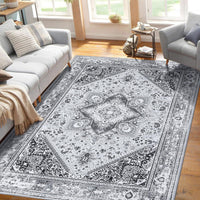 Tapis Garvee style bohème vintage, lavable en machine, antidérapant, gris, 120 x 170 cm, salon, chambre
