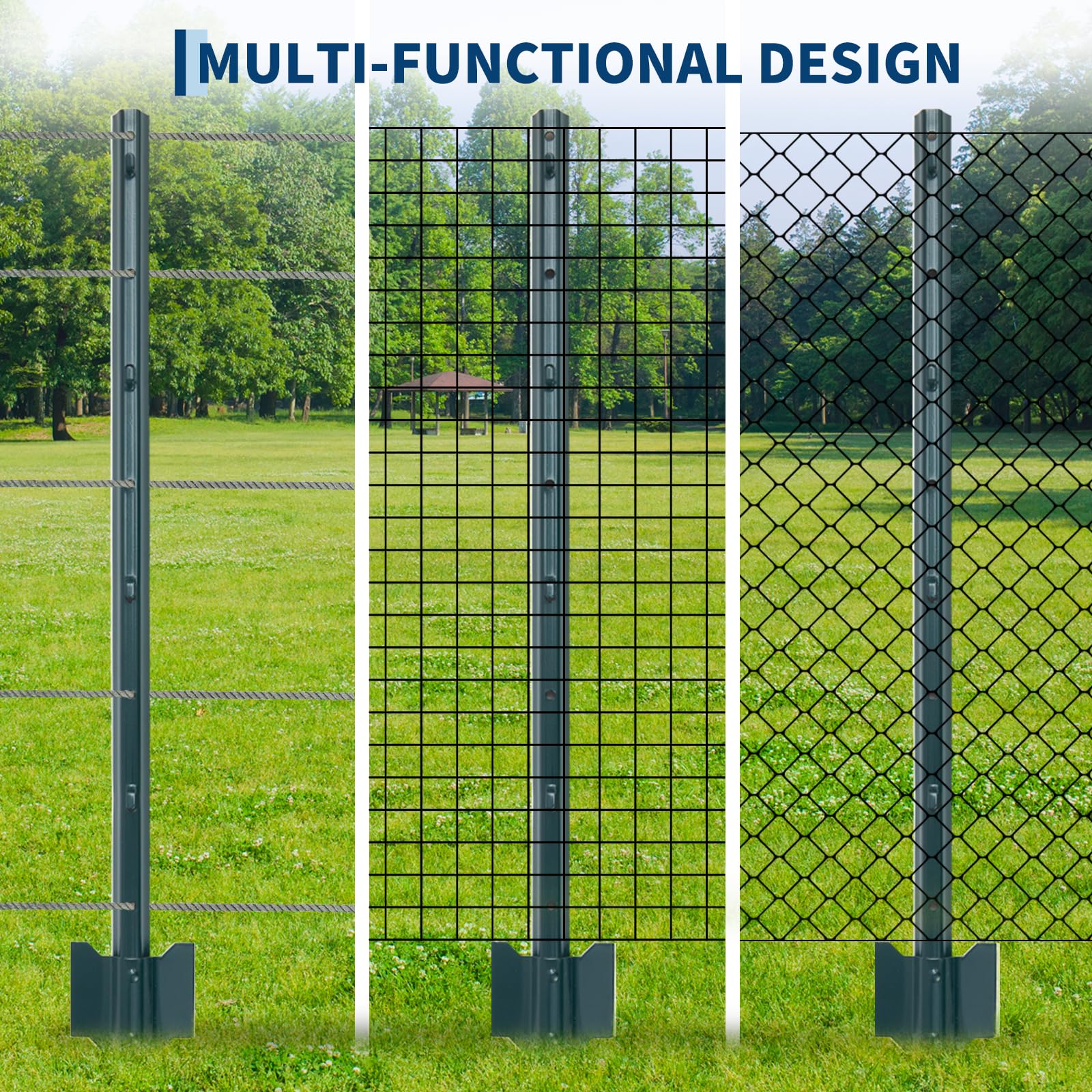 Ensemble de 10 poteaux de clôture de jardin Garvee, poteaux d'angle en acier profilé en U de 90 cm, robustes, revêtus de peinture en poudre, polyvalents pour jardin et portail.