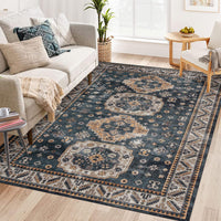 Tapis de salon vintage Garvee, doux, lavable, oriental, traditionnel, bleu marine, 120 x 170 cm