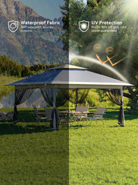 Garvee Tonnelle pop-up 396 × 396 cm avec moustiquaire, imperméable et anti-UV, structure métallique robuste, toile Oxford 150D, pour jardin et camping, bleue