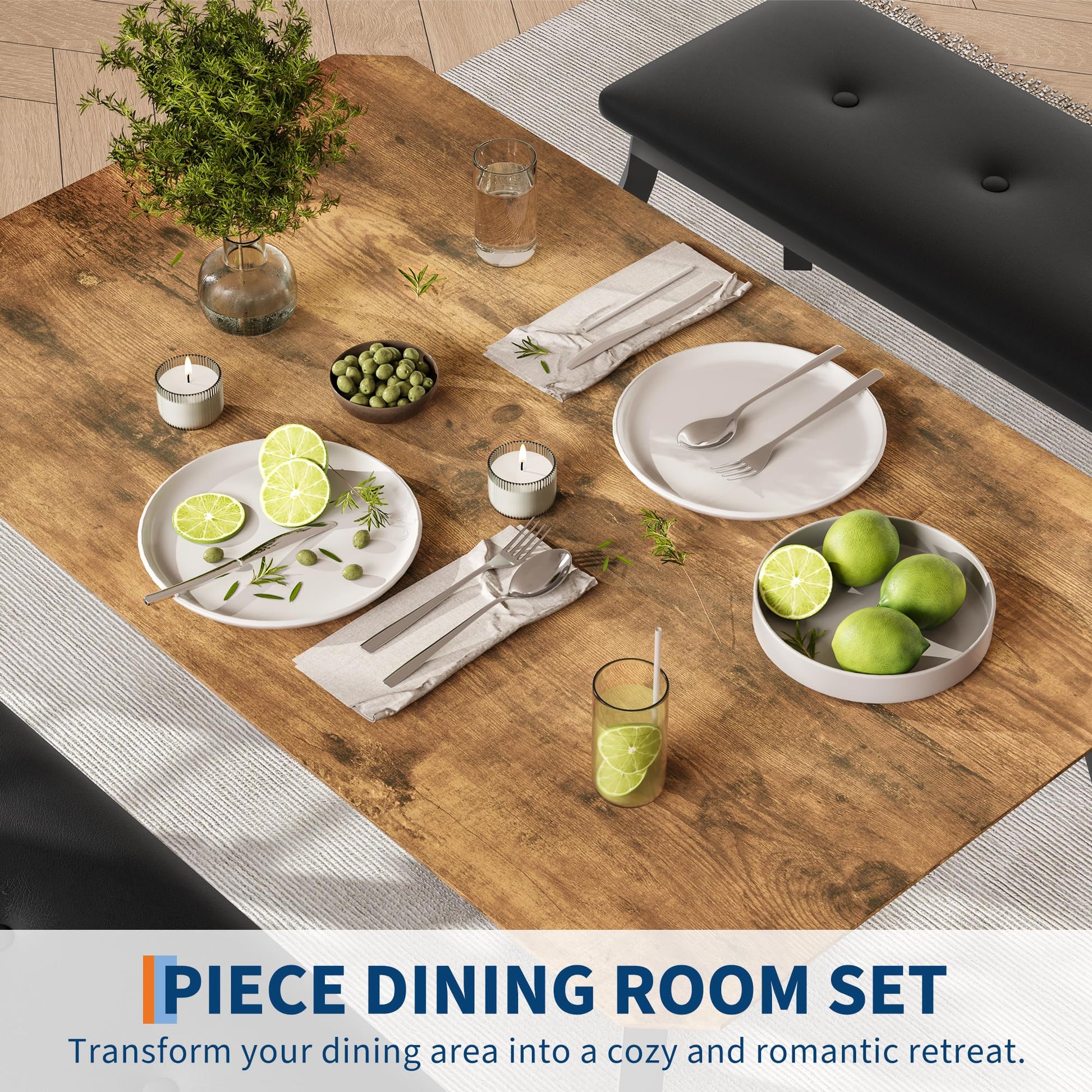 Ensemble de salle à manger rétro Garvee 3 pièces avec table d'angle et 2 bancs rembourrés, structure en métal, revêtement en cuir PU, gain de place, noir, idéal pour les petites pièces