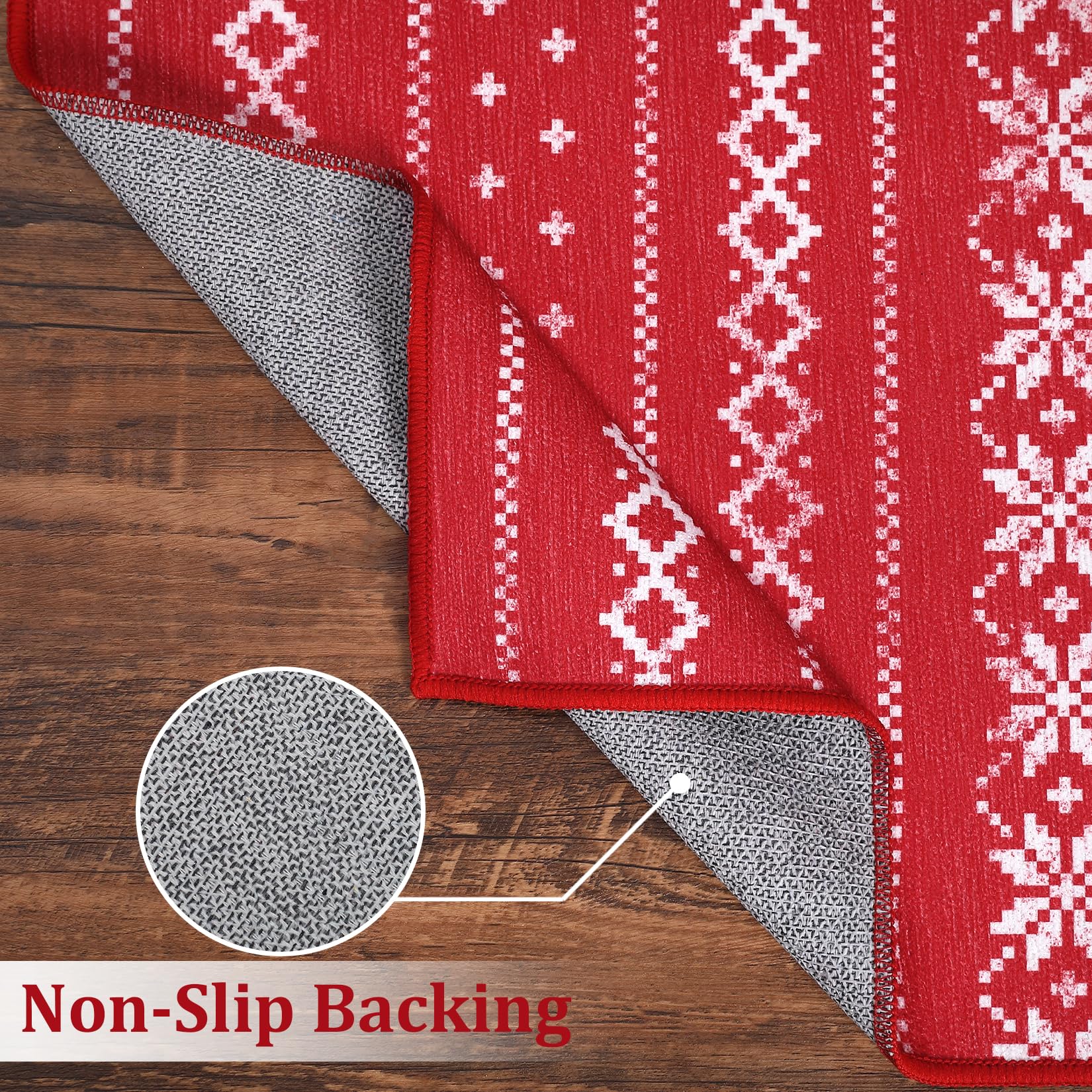 Garvee Jullöpare Matta For Hall - Décoration de Noël douce rouge, Maskintvättbar, Halkfri, 60x180 cm, Vita Blommönster, Köksmatta