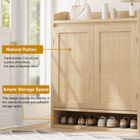 Rangement à chaussures moderne en rotin Garvee avec étagères réglables, structure en MDF, résistant à la poussière, idéal pour l'entrée et le salon, 80 cm (L) x 40 cm (l) x 100 cm (H), style bohème et rustique marron