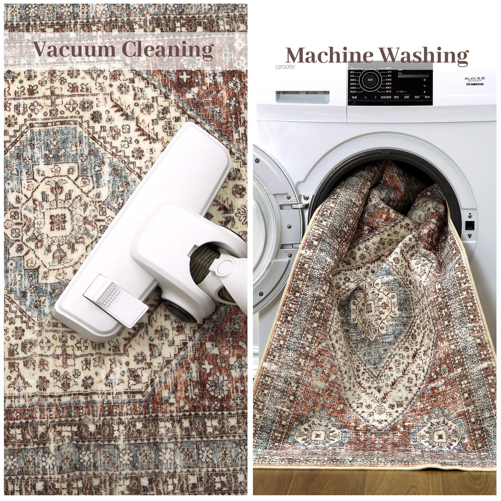 Tapis persan-oriental Garvee 160 x 230 cm, envers en polyester TPR, lavable, antidérapant, pour salon