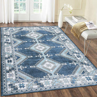 Tapis de couloir moderne Garvee, lavable en machine, motif géométrique marocain, pour salon, chambre, salle à manger ou bureau, gris-bleu