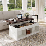 Garvee table basse relevable hydraulique avec rangement caché, bois et métal, noire