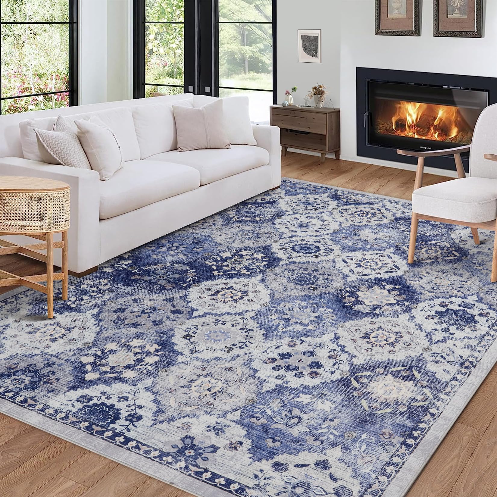 Tapis de salon Garvee, grand format, design vintage, lavable, 200 x 290 cm, polyester doux, antidérapant, poils courts