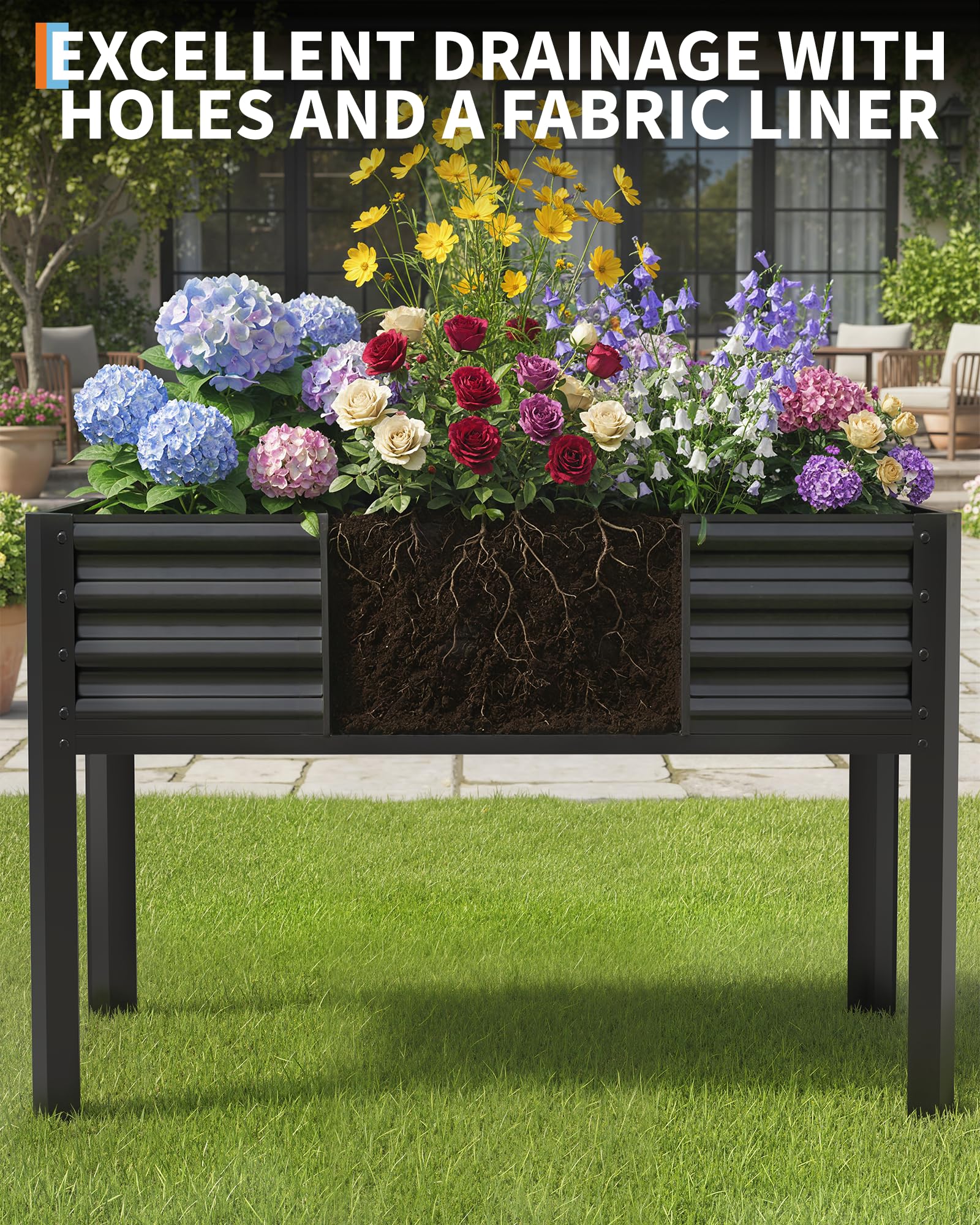 Grand bac à jardin surélevé Garvee avec pieds, en acier galvanisé, capacité de charge de 181 kg, hauteur ergonomique de 81 cm, marron, pour jardin et balcon.