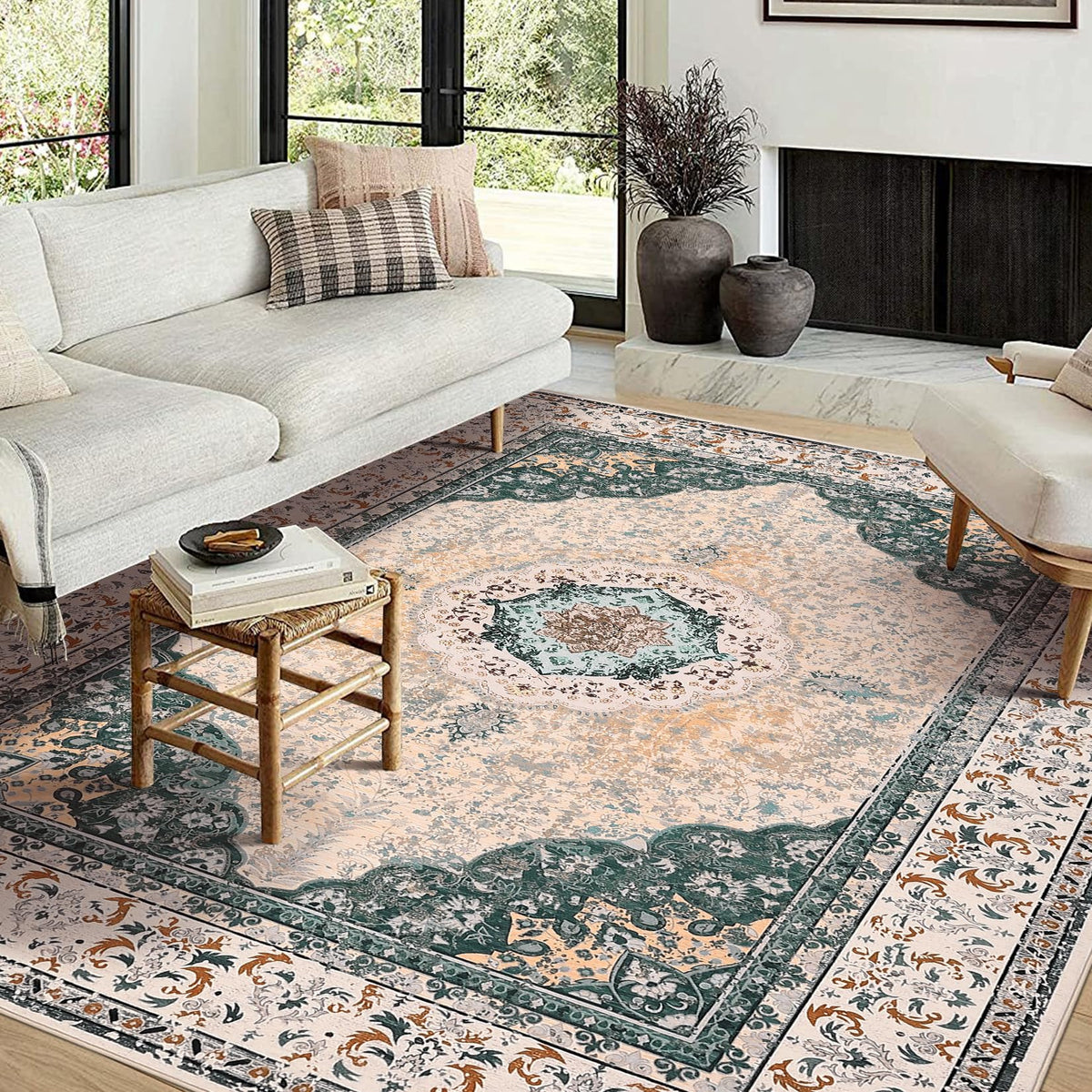 Garvee Boho Vintage Teppich Waschbar Rutschfest für Wohnzimmer & Schlafzimmer